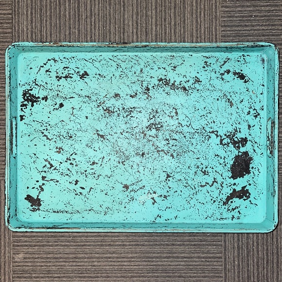 Hobby Lobby Other - Large Distressed Turquoise Tray with Eyelet Handles